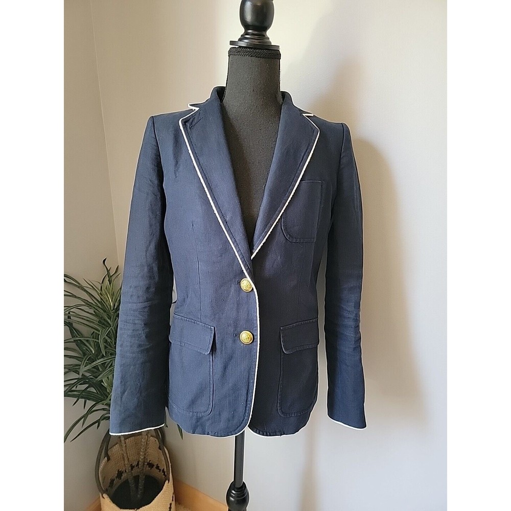 J. Crew Rohdes Blazer Jacket Women Navy Blue Gold Button Preppy Academia Sz 2